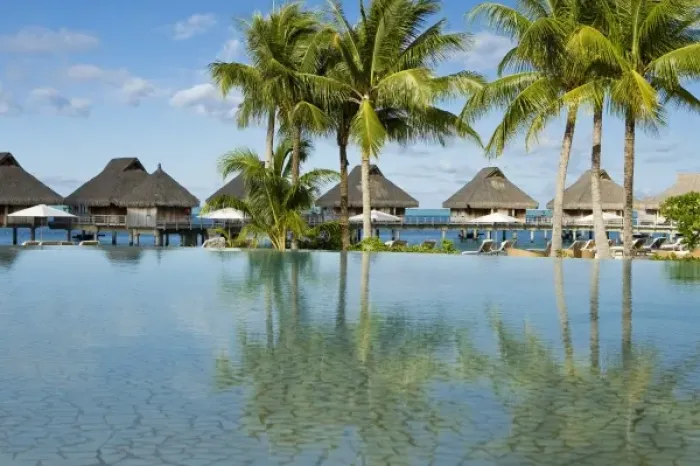 Framed Print : Swimming pool area of the Bora Bora Nui Resort. (PR)