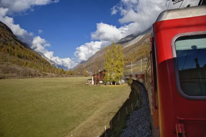 Framed Print : Swiss countryside from onboard train