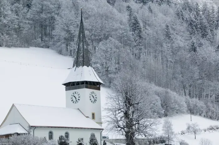 Framed Print : SWITZERLAND-Bern-BOLTIGEN: Town Church / Winter Framed Print : SWITZERLAND-Bern-BOLTIGEN: Town Church / Winter