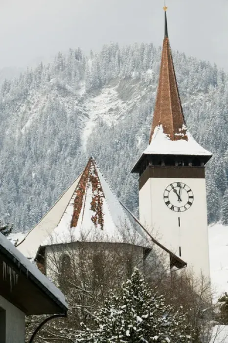 Framed Print : SWITZERLAND-Bern-FRUTIGEN: Kandertal Valley- Town Church / Winter Framed Print : SWITZERLAND-Bern-FRUTIGEN: Kandertal Valley- Town Church / Winter