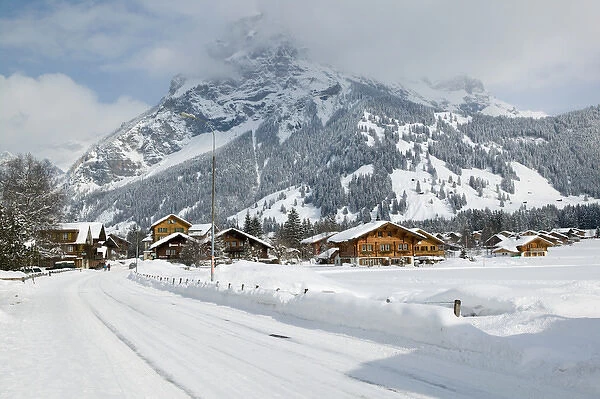 SWITZERLAND-Bern-KANDERSTEG: Kandertal Valley- Snow Covered Road  /  Winter