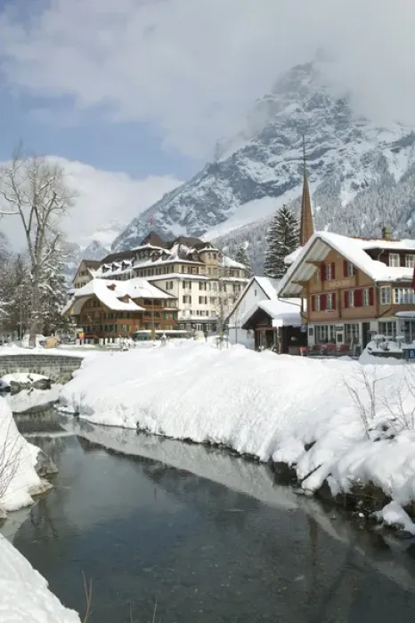 Framed Print : SWITZERLAND-Bern-KANDERSTEG: Kandertal Valley- Town Center  /  Winter