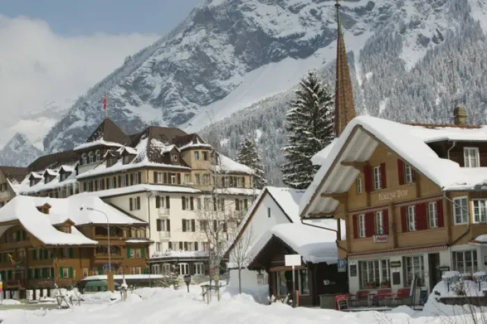 Framed Print : SWITZERLAND-Bern-KANDERSTEG: Kandertal Valley- Town Center  /  Winter