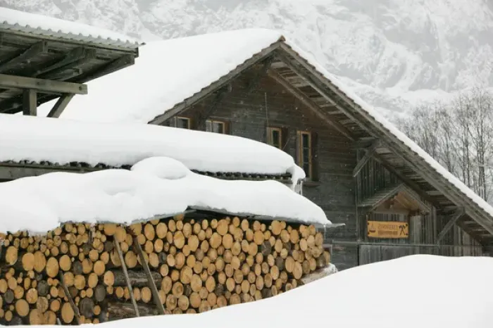 Framed Print : SWITZERLAND-Bern-LAUTERBRUNNEN: Wood Pile  /  Winter