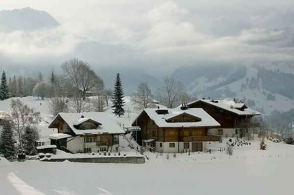 SWITZERLAND-Bern-SaNEN (Area around Gstaad): Ski Chalet Under Fresh Snow  /  Winter