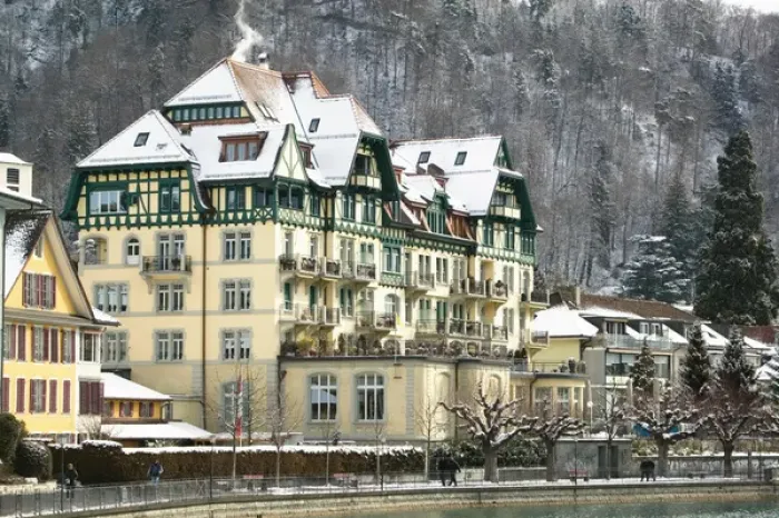 Framed Print : SWITZERLAND-Bern-THUN: Town Buildings along Aare River / Winter Framed Print : SWITZERLAND-Bern-THUN: Town Buildings along Aare River / Winter