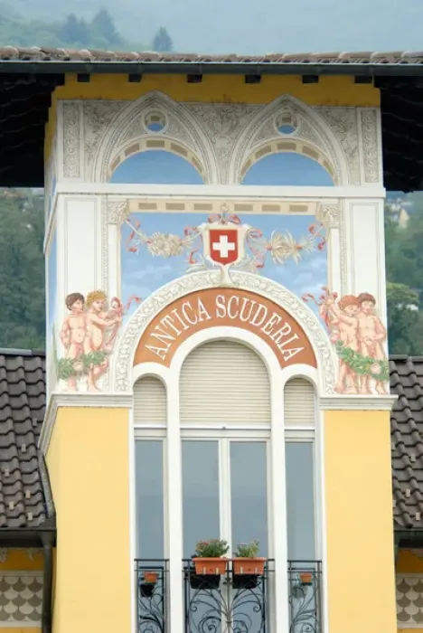 Framed Print : 05. Switzerland, Locarno, Lake Maggiore, painted details to building facade Framed Print : 05. Switzerland, Locarno, Lake Maggiore, painted details to building facade