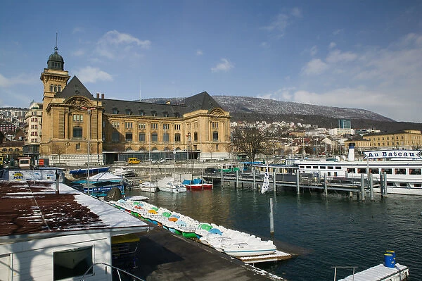 SWITZERLAND-NEUCHATEL: Place du Port on Lake Neuchatel  /  Winter