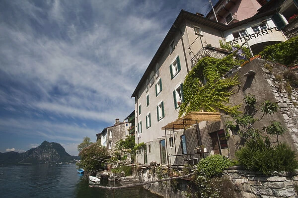 SWITZERLAND, Ticino Canton, Gandria. Lakefront buildings