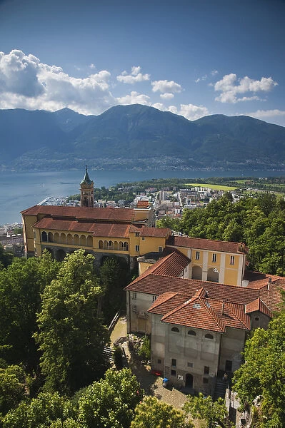 SWITZERLAND, Ticino Canton, Locarno. Madonna del Sasso church and Lake Maggiore