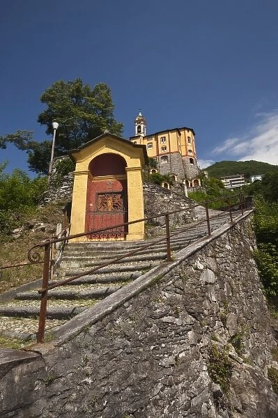 Switzerland, Ticino Canton, Locarno. Madonna del Sasso church and Via Monti della Trinita steps