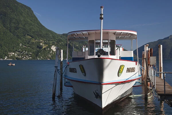 SWITZERLAND, Ticino Canton, Lugano. Porto Comunale harbor, lake ferry