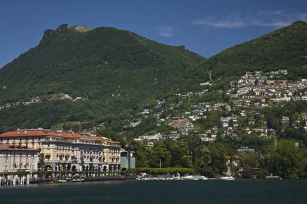 SWITZERLAND, Ticino Canton, Lugano. Town view from Lake Lugano