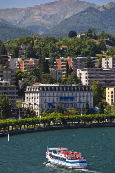 Framed Print : Switzerland, Ticino Canton, Lugano. Lugano lakefront by Riva Caccia