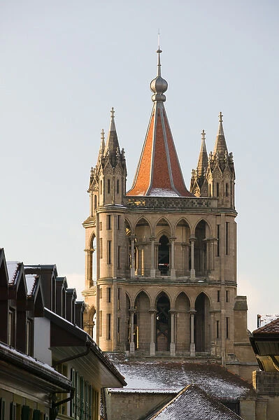 SWITZERLAND-(Vaud)-LAUSANNE: Cathedral Tower  /  Winter  /  Morning
