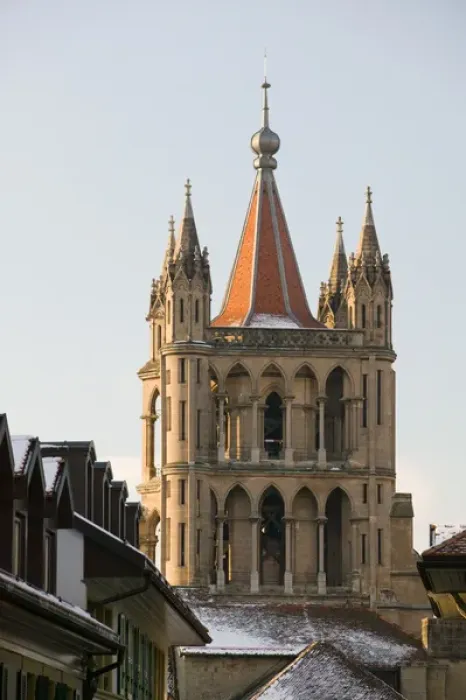 Framed Print : SWITZERLAND-(Vaud)-LAUSANNE: Cathedral Tower  /  Winter  /  Morning