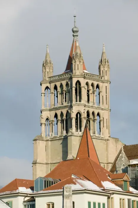 Framed Print : SWITZERLAND-(Vaud)-LAUSANNE: Cathedral Tower  /  Winter  /  Morning