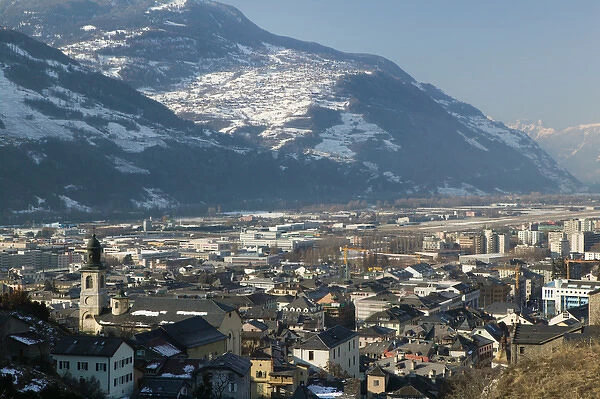 SWITZERLAND-Wallis  /  Valais-SION: High Vantage Point Town View Morning  /  Winter