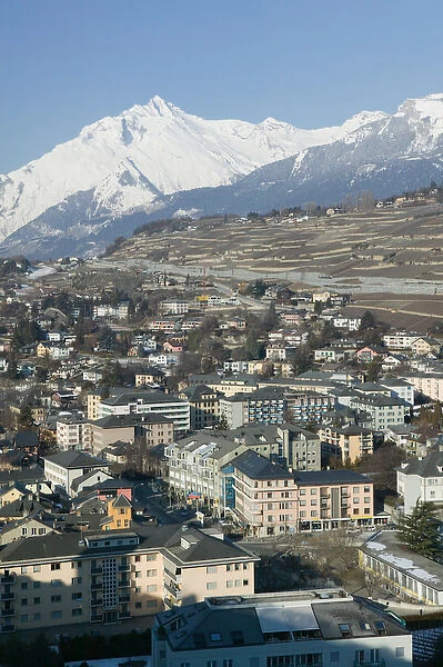 SWITZERLAND-Wallis  /  Valais-SION: High Vantage Point Town View Morning  /  Winter