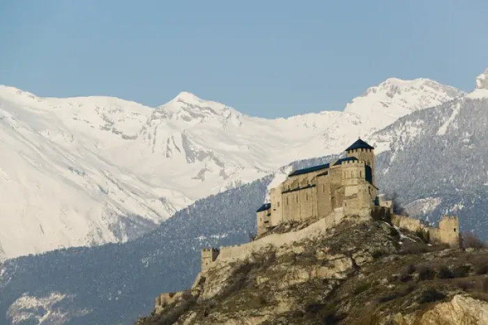 Framed Print : SWITZERLAND-Wallis / Valais-SION: Basilique de Valere (12th century) & Snow Covered Framed Print : SWITZERLAND-Wallis / Valais-SION: Basilique de Valere (12th century) & Snow Covered