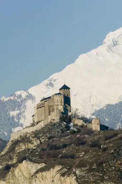 Framed Print : SWITZERLAND-Wallis / Valais-SION: Basilique de Valere (12th century) & Snow Covered Framed Print : SWITZERLAND-Wallis / Valais-SION: Basilique de Valere (12th century) & Snow Covered