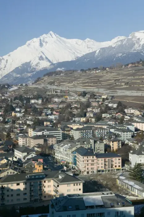 Framed Print : SWITZERLAND-Wallis / Valais-SION: High Vantage Point Town View Morning / Winter Framed Print : SWITZERLAND-Wallis / Valais-SION: High Vantage Point Town View Morning / Winter