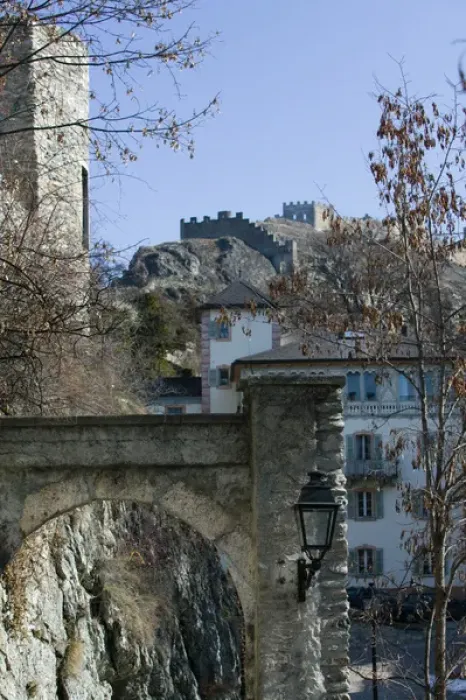 Framed Print : SWITZERLAND-Wallis  /  Valais-SION: Street Detail: Rue des Chateaux Morning  /  Winter