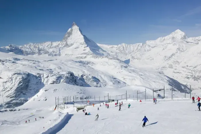 Framed Print : SWITZERLAND-Wallis  /  Valais-ZERMATT: Gornergrat Mountain (el. 3089 meters)-Skiers with