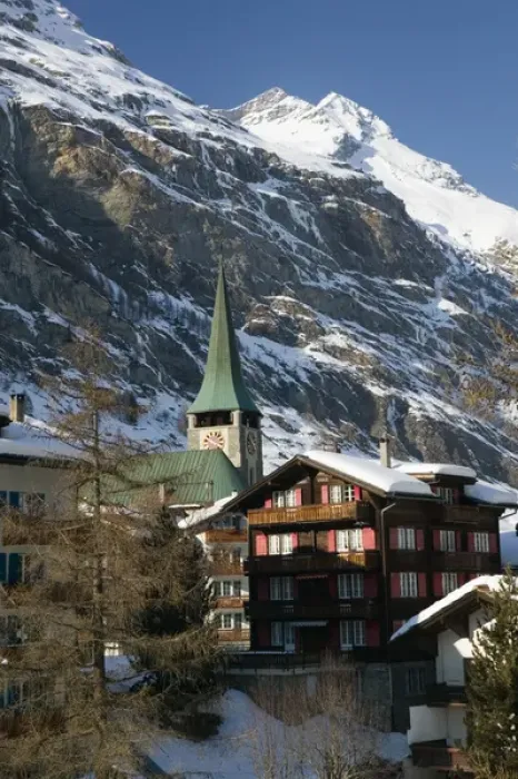 Framed Print : SWITZERLAND-Wallis  /  Valais-ZERMATT: Town View & Parish Church from the West  /  Winter