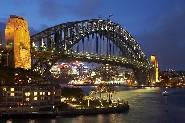 Sydney Harbor Bridge and Park Hyatt Sydney Hotel at Night, Sydney, New South Wales