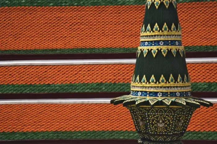 Framed Print : Symbolic offerings in cone shape called Phanom Mak situated on the marble terrace