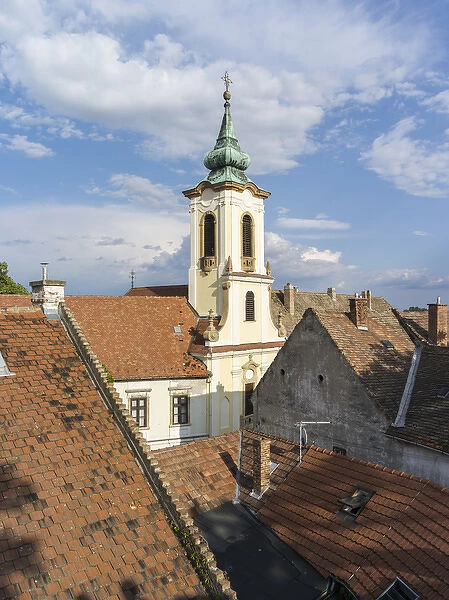 Szentendre near Budapest. Roofs of the old town and the Blagovescenska church. Szentendre
