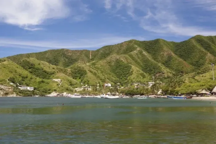 Framed Print : Taganga, Colombia. Taganga is a small fishing port on the Caribbean coast with many Framed Print : Taganga, Colombia. Taganga is a small fishing port on the Caribbean coast with many
