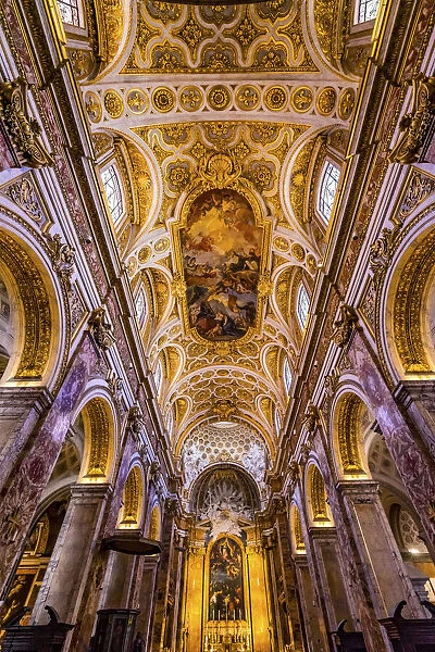 Tall Arches Nave Ceiling Frescos Saint Louis of French Basilica Church, Rome, Italy