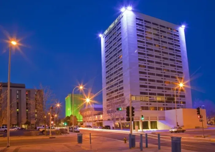 Framed Print : Tall buildings at dusk in downtown Albuquerque, New Mexico