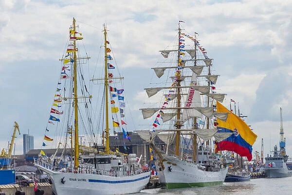 Tall sailboats in the harbor during Klaipeda Sea Festival, Klaipeda, Lithuania