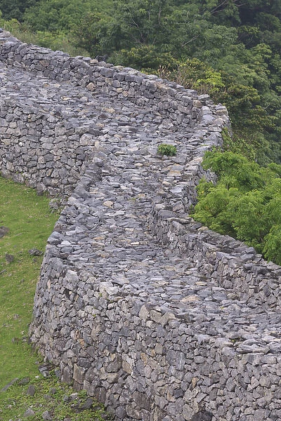 The tall stone walls are all that remain of Nakijin Castle, a 14th Century castle in Okinawa