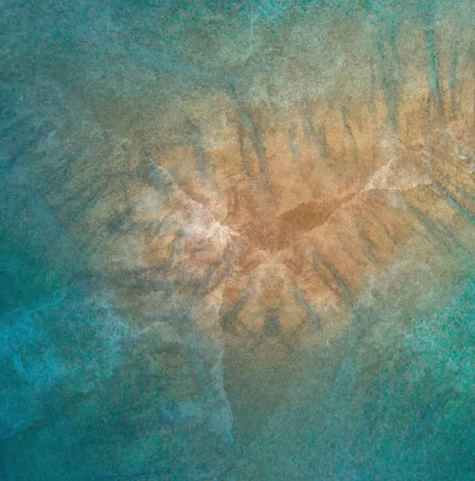 Framed Print : Tan and aqua abstract