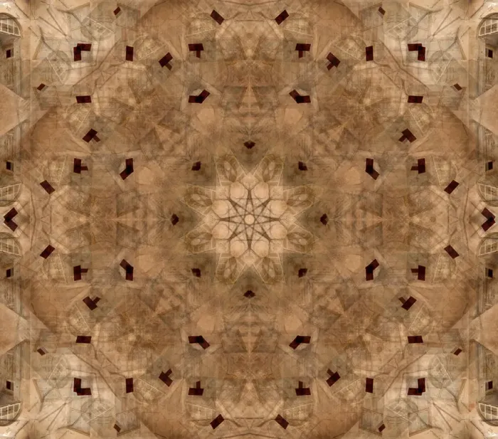 Framed Print : Tan and brown architectural kaleidoscope abstract of door