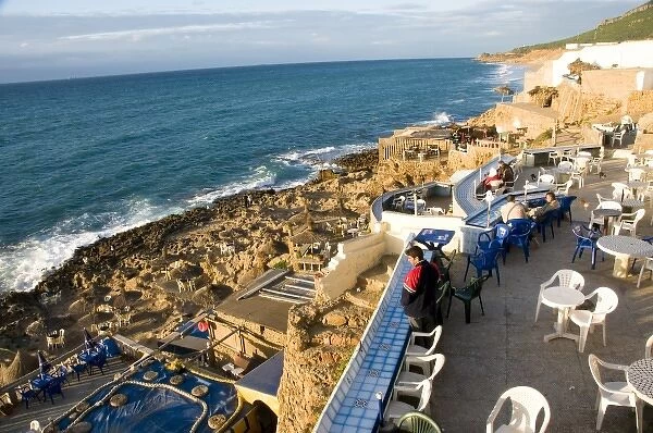 Tangier Morocco cafe on the Atlantic Ocean at Hercules Cave