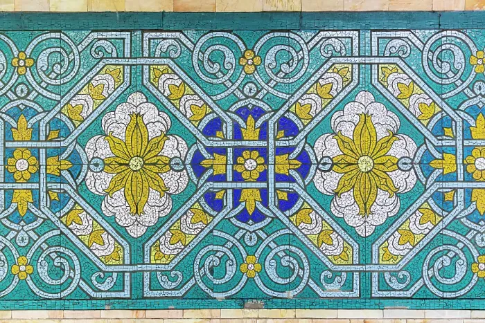 Framed Print : Tashkent, Uzbekistan, Central Asia. Decorative tile work in a Tashkent subway station. (Editorial Use Only)