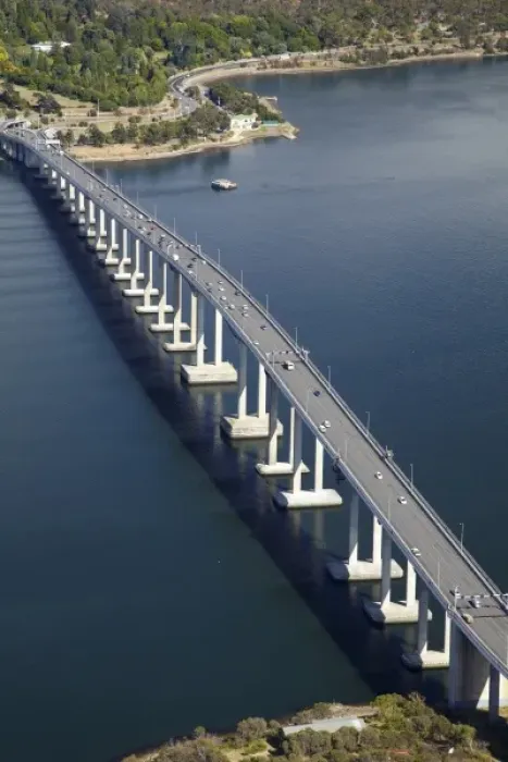 Framed Print : Tasman Bridge, River Derwent, Hobart, Tasmania, Australia - aerial Framed Print : Tasman Bridge, River Derwent, Hobart, Tasmania, Australia - aerial