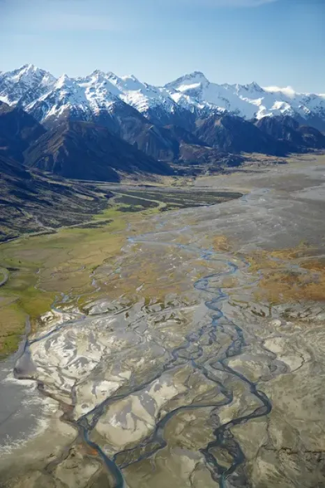 Framed Print : Tasman River and Ben Ohau Range, near Mt Cook, South Canterbury, South Island, New