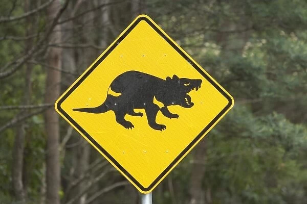 Tasmanian Devil warning sign, Tasman Peninsula, Southern Tasmania, Australia