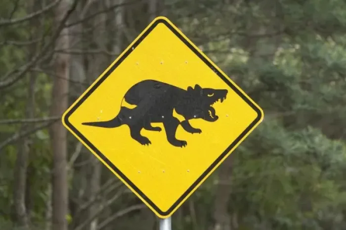 Framed Print : Tasmanian Devil warning sign, Tasman Peninsula, Southern Tasmania, Australia Framed Print : Tasmanian Devil warning sign, Tasman Peninsula, Southern Tasmania, Australia
