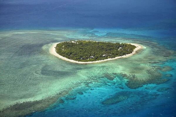 Tavarua Island and coral reef, Mamanuca Islands, Fiji, South Pacific - aerial