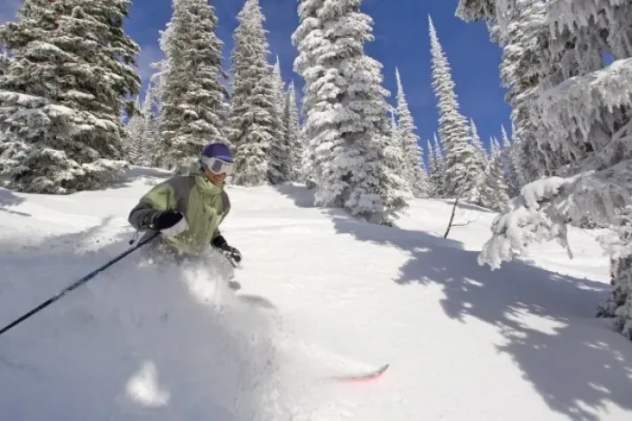 Framed Print : Telemark Skier enjoying blue sky powder day at Whitefish Mountain Resort in Montana Framed Print : Telemark Skier enjoying blue sky powder day at Whitefish Mountain Resort in Montana