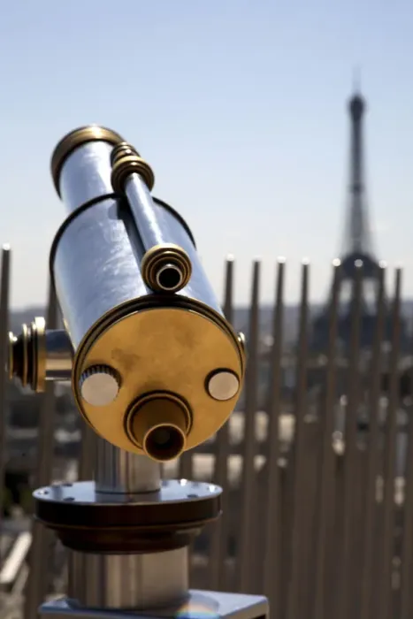 Framed Print : The telescope on the top of Arc de Triomphe with Eiffel Tower in the background. Paris Framed Print : The telescope on the top of Arc de Triomphe with Eiffel Tower in the background. Paris