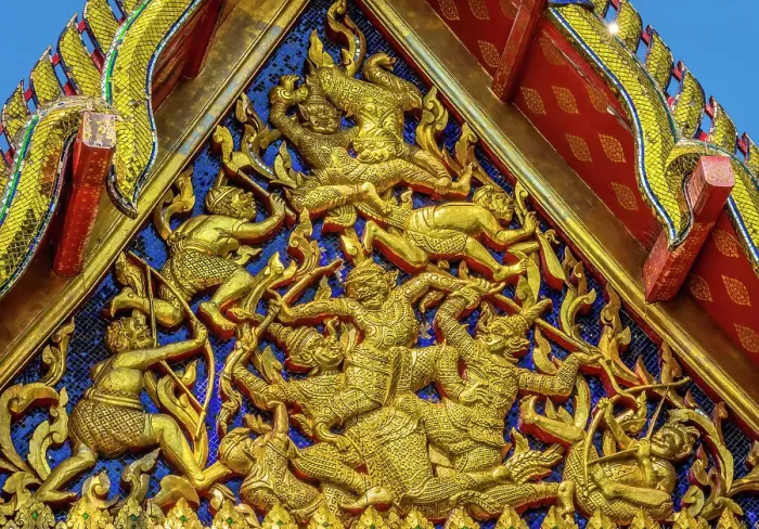 Framed Print : Temple guardians fighting, Wat Pho Temple, Bangkok, Thailand. Built in 1600's. One of the oldest temples in Thailand and UNESCO Site