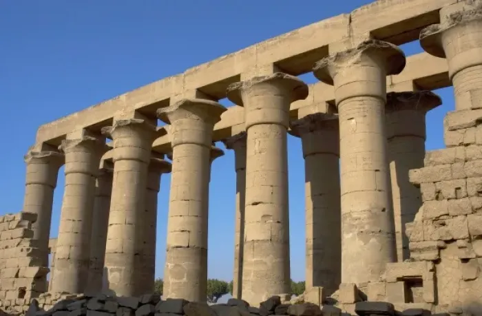 Framed Print : Temple of Luxor. Colonnade with two rows of seven smooth shaft campaniform columns